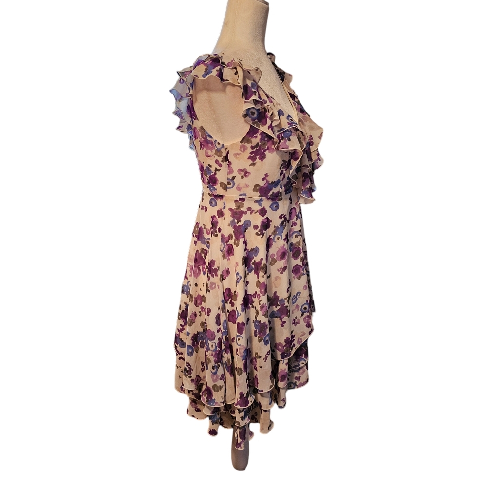 Lauren Conrad Ruffle Mini Dress Romantic Floral Water Color Print Womens Size 6 - Picture 4 of 16